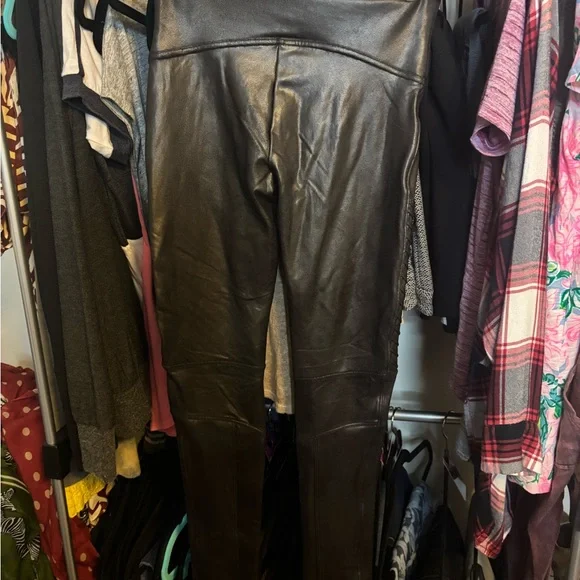 SPANX Black High-Waist Faux Leather Moto Leggings - Picture 2 of 4